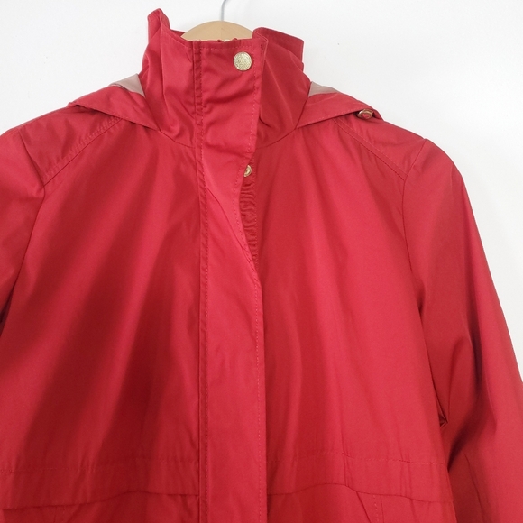 Cole Haan Packable Hooded Rain Jacket Women Red XS Back Bow Long Coat Valentines - Picture 11 of 15